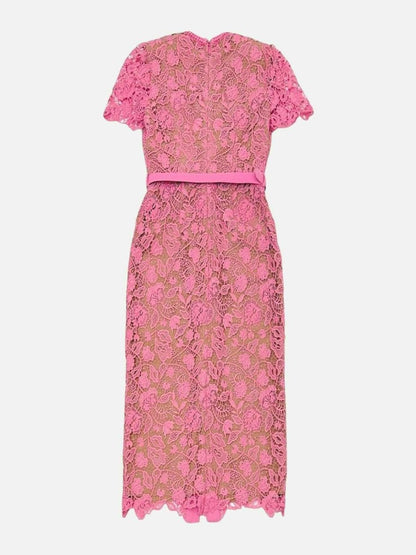 Pre - loved SELF - PORTRAIT Bodycon Pink Lace Size US 2 Midi Dress at Reems Closet