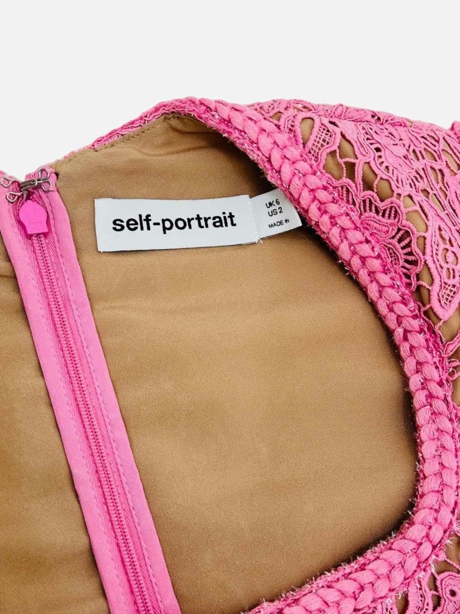 Pre - loved SELF - PORTRAIT Bodycon Pink Lace Size US 2 Midi Dress at Reems Closet