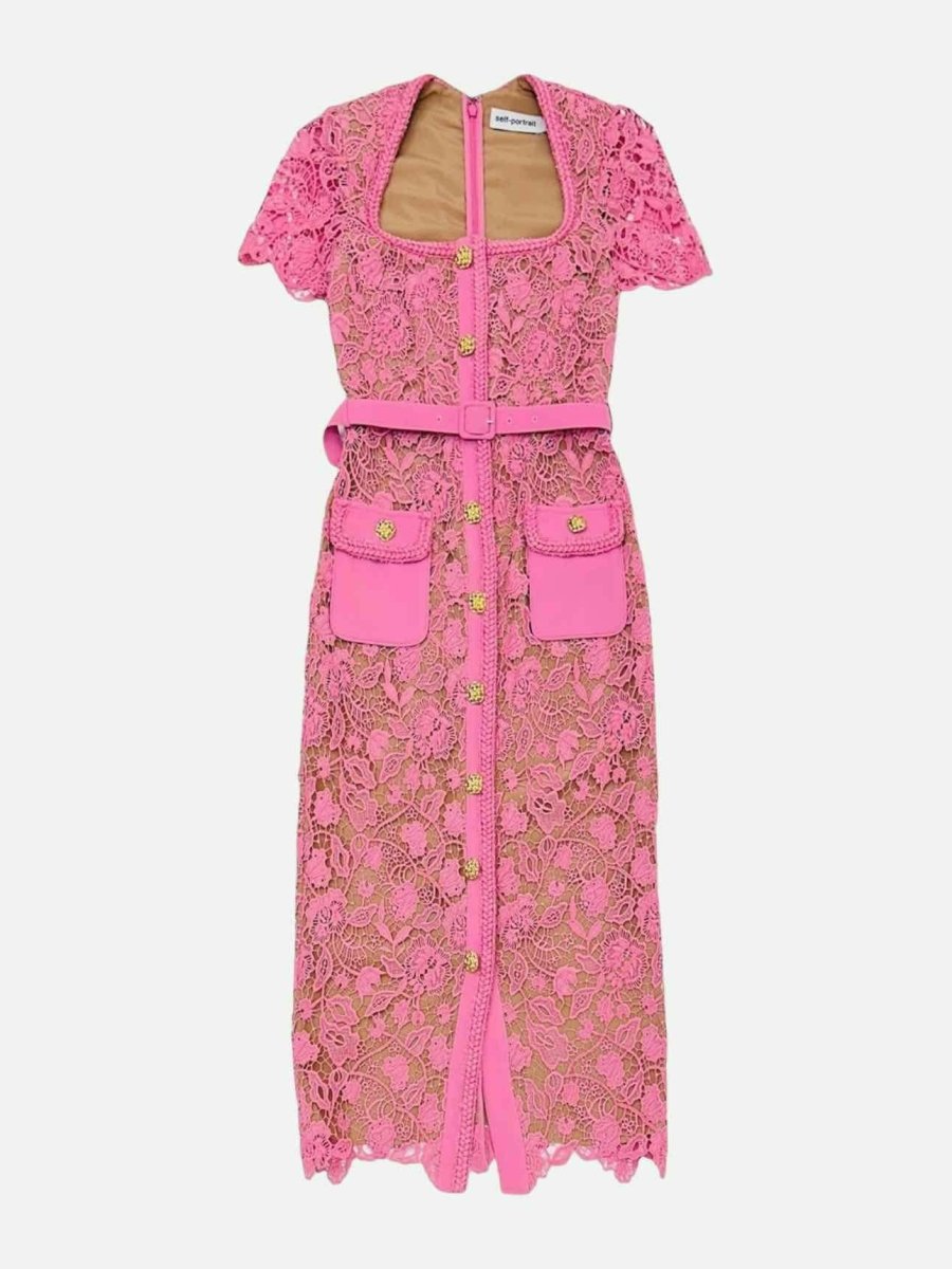 Pre - loved SELF - PORTRAIT Bodycon Pink Lace Size US 2 Midi Dress at Reems Closet