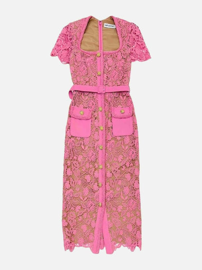 Pre - loved SELF - PORTRAIT Bodycon Pink Lace Size US 2 Midi Dress at Reems Closet