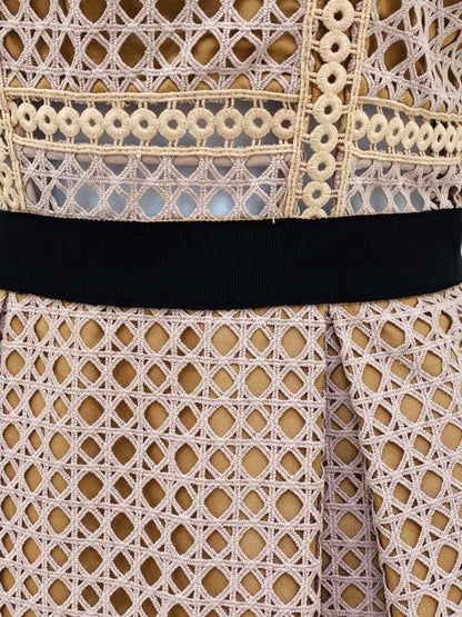 Pre - loved SELF - PORTRAIT Dusky Pink & Brown Size US 0 Midi Dress at Reems Closet