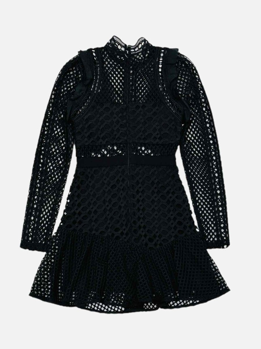 Pre - loved SELF - PORTRAIT Hall Guipure Black Lace Mini Dress at Reems Closet