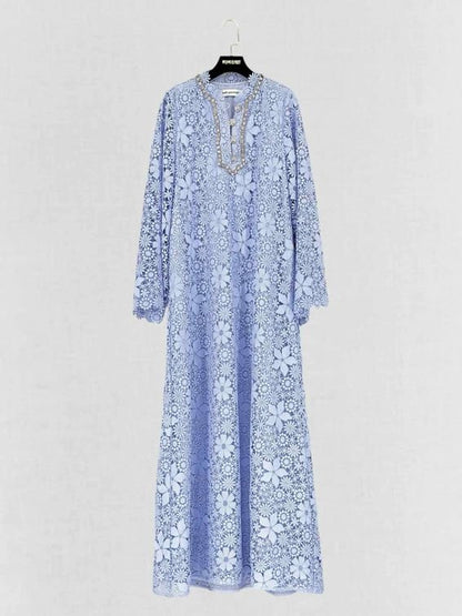 Pre - loved SELF - PORTRAIT Lilac Lace Size US 6 Long Dress at Reems Closet