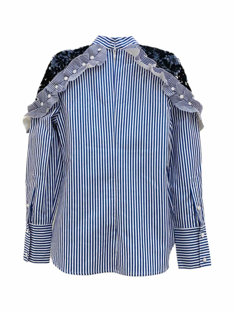 Pre - loved SELF - PORTRAIT White & Blue Striped Top at Reems Closet