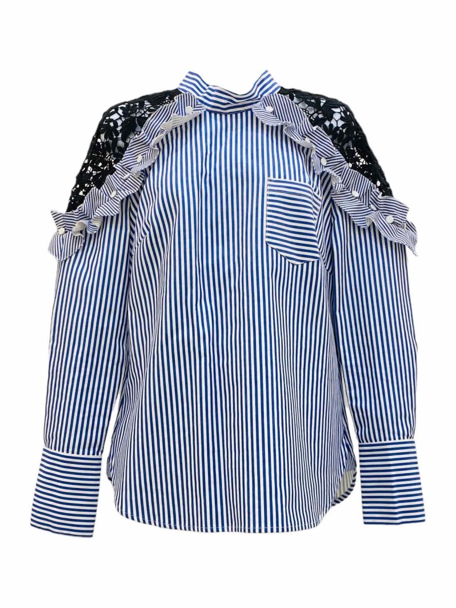 Pre - loved SELF - PORTRAIT White & Blue Striped Top at Reems Closet