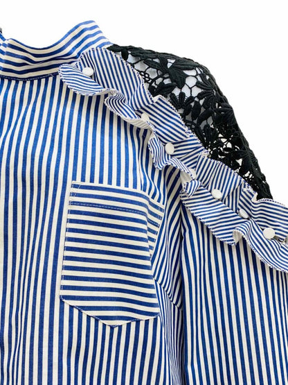 Pre - loved SELF - PORTRAIT White & Blue Striped Top at Reems Closet