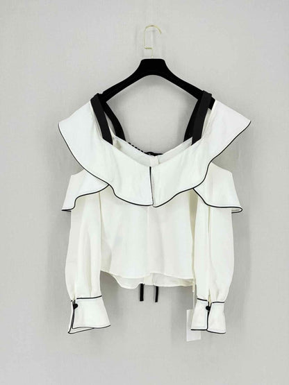 Pre - loved SELF - PORTRAIT White Ruffled Size US 4 Top at Reems Closet