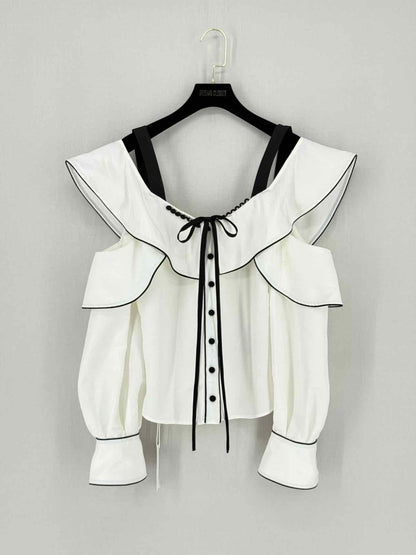 Pre - loved SELF - PORTRAIT White Ruffled Size US 4 Top at Reems Closet