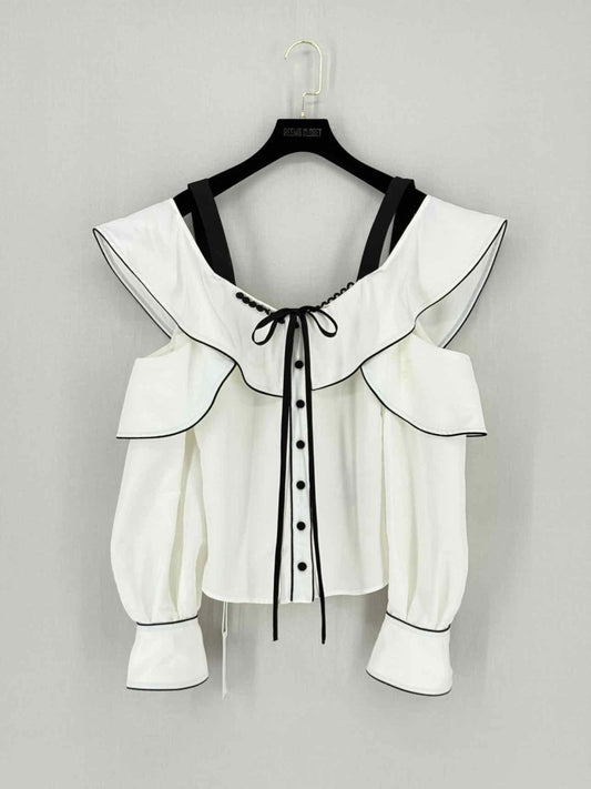 Pre - loved SELF - PORTRAIT White Ruffled Size US 4 Top at Reems Closet