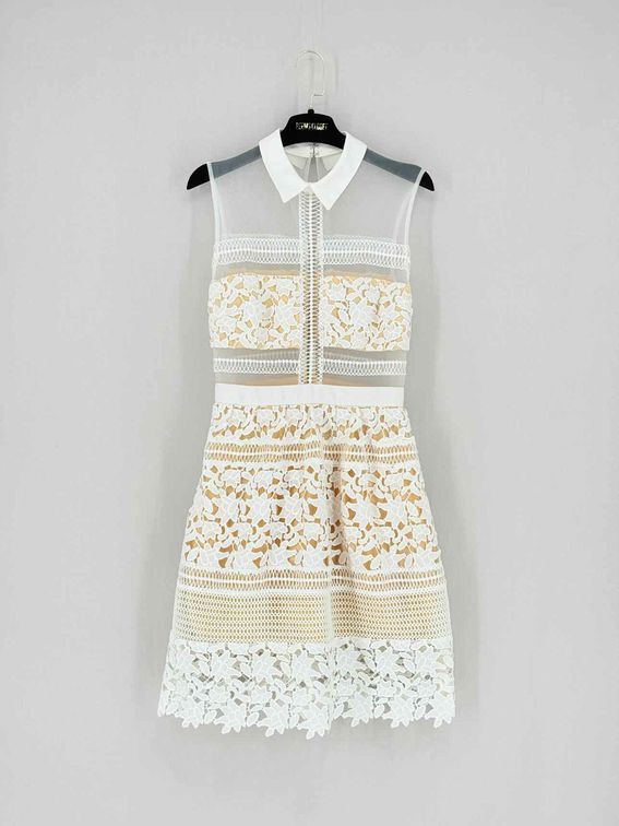 Pre - loved SELF - PORTRAIT White Size US 4 Knee Length Dress at Reems Closet