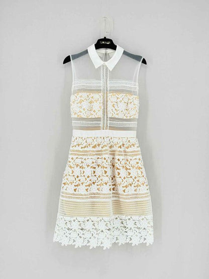 Pre - loved SELF - PORTRAIT White Size US 4 Knee Length Dress at Reems Closet