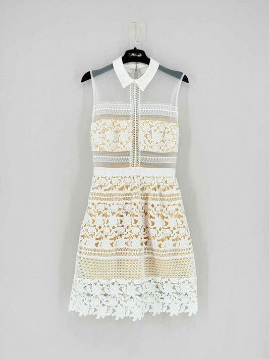 Pre - loved SELF - PORTRAIT White Size US 4 Knee Length Dress at Reems Closet