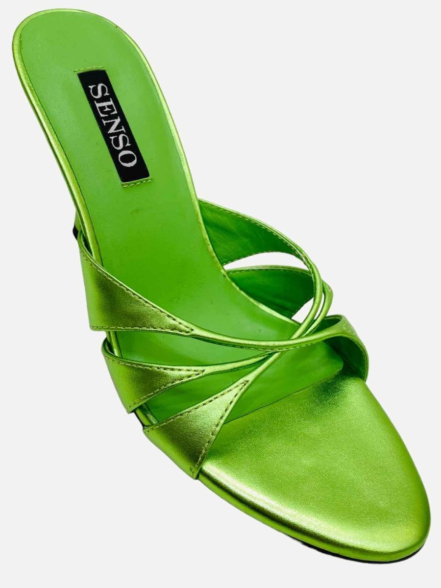 Pre - loved SENSO Kashaya Metallic Green Heeled Sandals 39 at Reems Closet