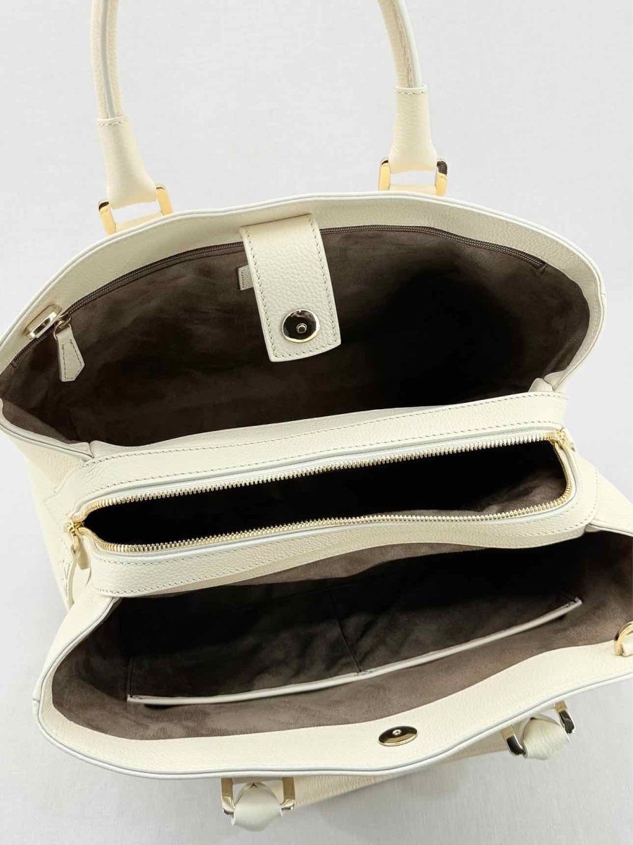 Pre - loved SERAPIAN Luna Zip Cream Tote Bag at Reems Closet