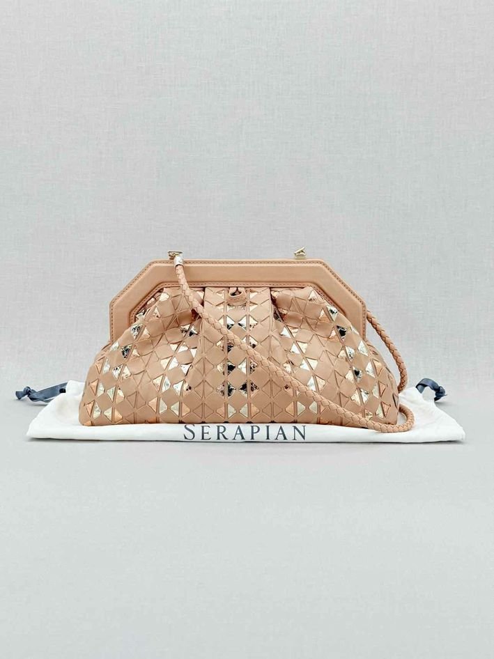 Pre - loved SERAPIAN Secret Pink & Gold Mosaico Clutch at Reems Closet