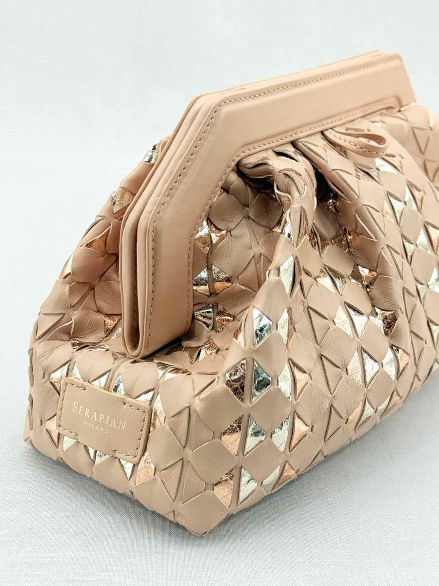 Pre - loved SERAPIAN Secret Pink & Gold Mosaico Clutch at Reems Closet