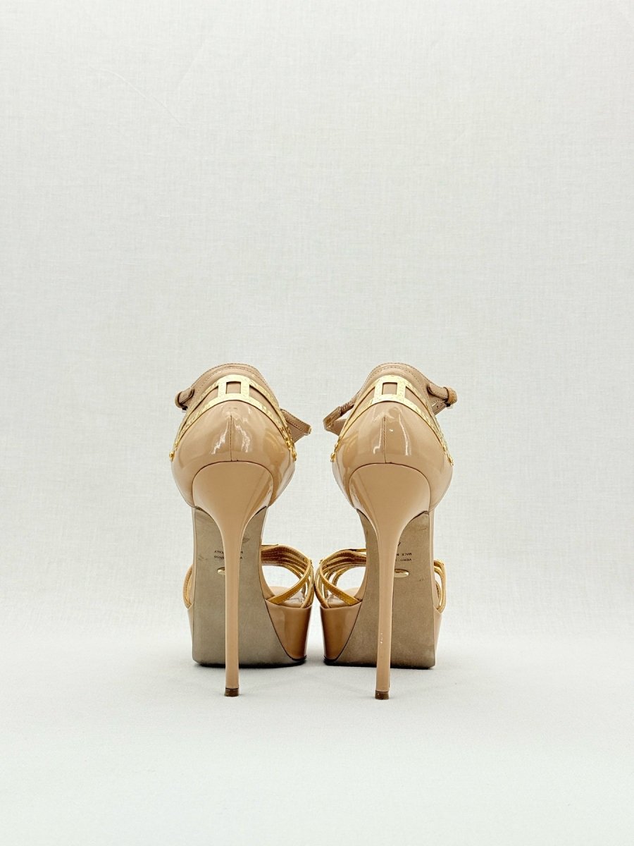 Pre - loved SERGIO ROSSI Beige & Gold Size EU 40 Heeled Sandals at Reems Closet