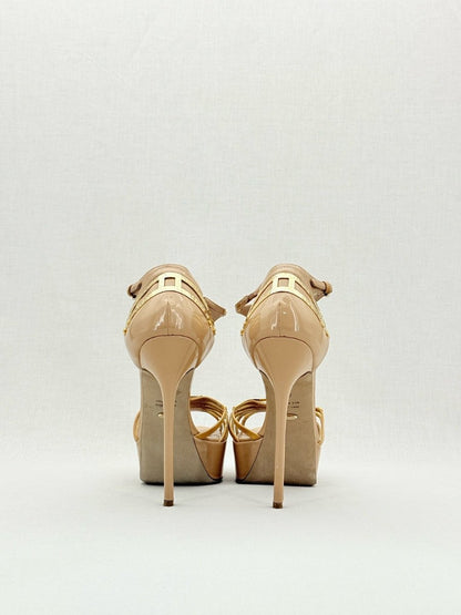 Pre - loved SERGIO ROSSI Beige & Gold Size EU 40 Heeled Sandals at Reems Closet