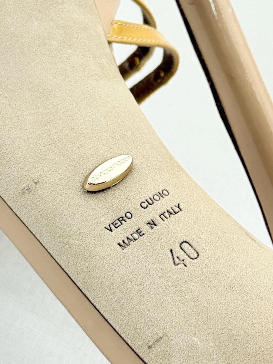 Pre - loved SERGIO ROSSI Beige & Gold Size EU 40 Heeled Sandals at Reems Closet