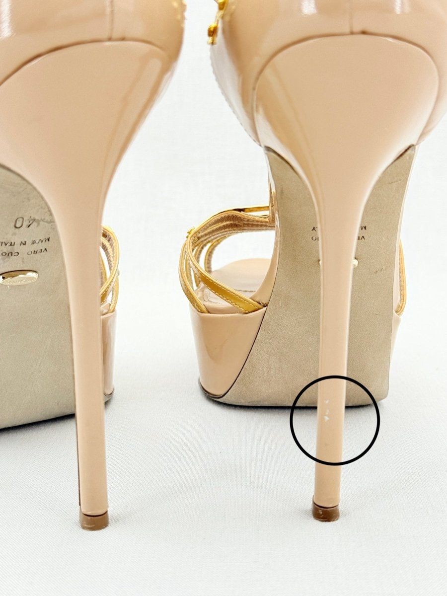 Pre - loved SERGIO ROSSI Beige & Gold Size EU 40 Heeled Sandals at Reems Closet