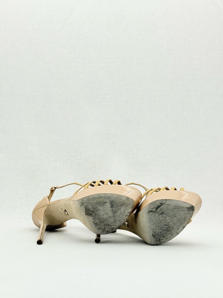Pre - loved SERGIO ROSSI Beige & Gold Size EU 40 Heeled Sandals at Reems Closet