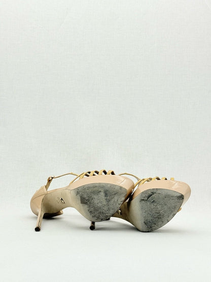 Pre - loved SERGIO ROSSI Beige & Gold Size EU 40 Heeled Sandals at Reems Closet