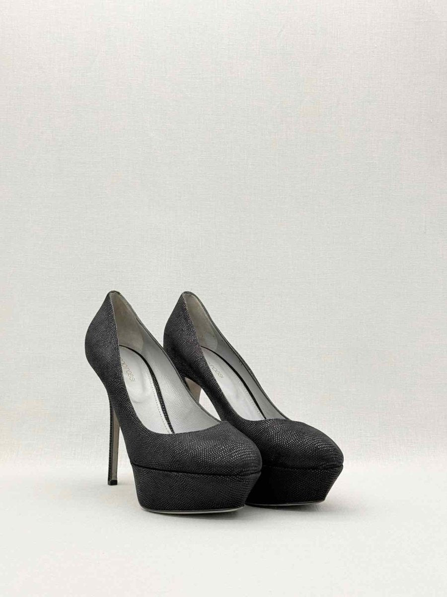Pre-loved SERGIO ROSSI Black Lizard Embossed Size EU 41 Pumps at Reems Closet