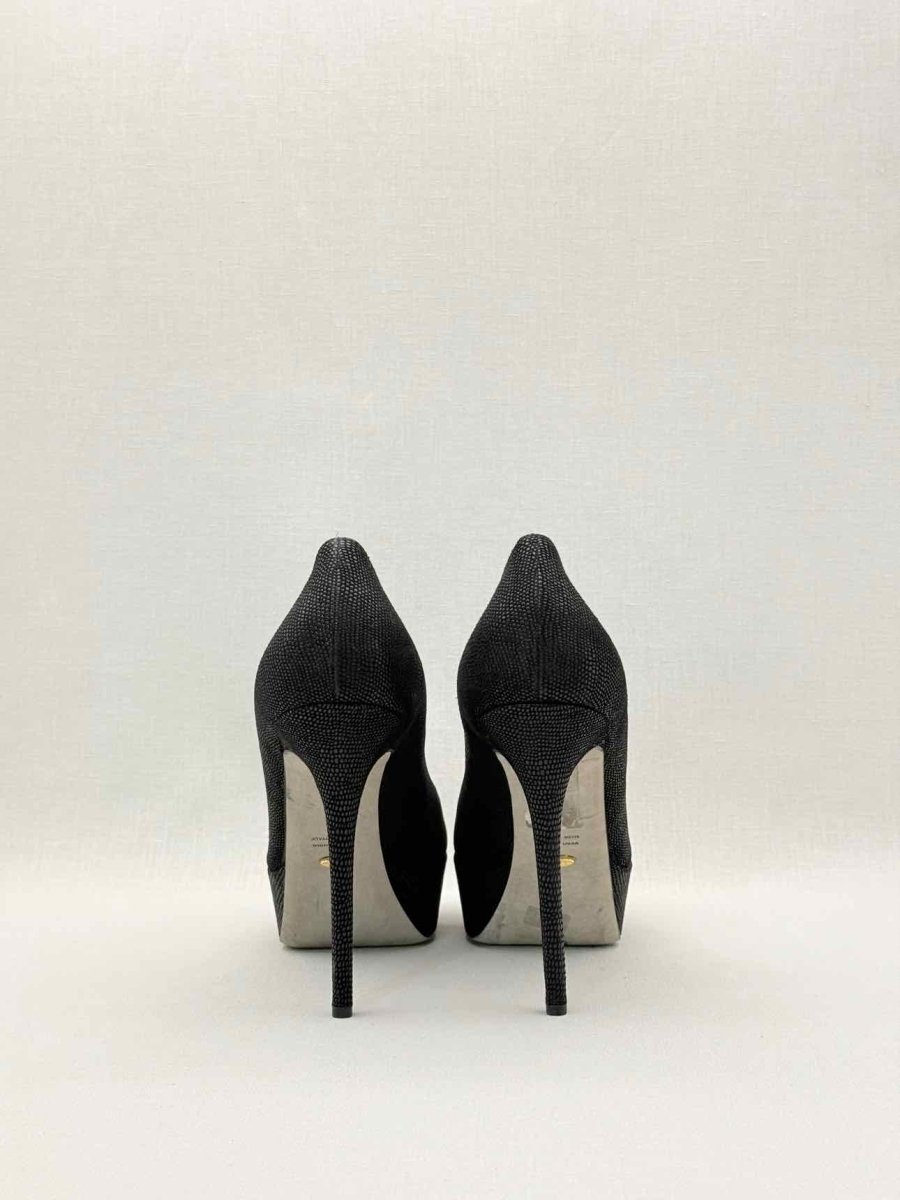 Pre-loved SERGIO ROSSI Black Lizard Embossed Size EU 41 Pumps at Reems Closet