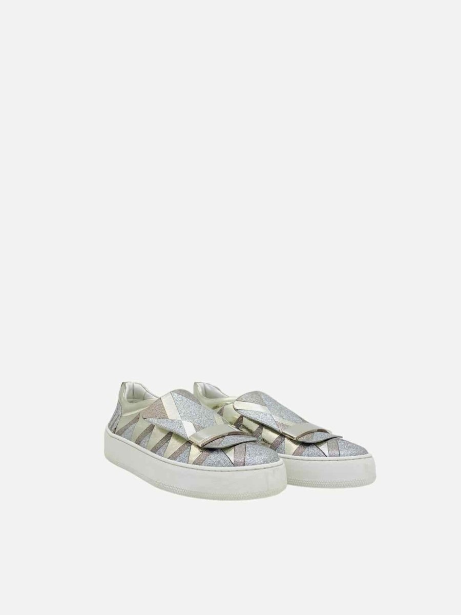 Pre - loved SERGIO ROSSI Blair Metallic Silver Sneakers 41 at Reems Closet