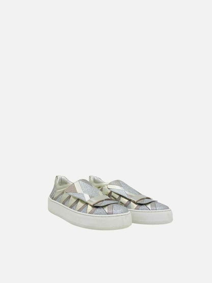 Pre-loved SERGIO ROSSI Blair Metallic Silver Sneakers from Reems Closet