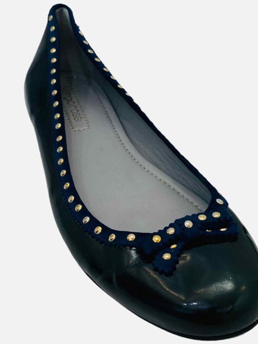 Pre-loved SERGIO ROSSI Blue Stud Embellished Ballerinas from Reems Closet