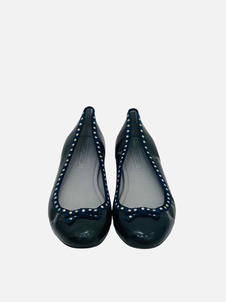 Pre-loved SERGIO ROSSI Blue Stud Embellished Ballerinas from Reems Closet