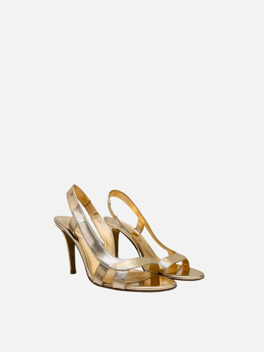 Pre - loved SERGIO ROSSI Metallic Gold Slingbacks at Reems Closet