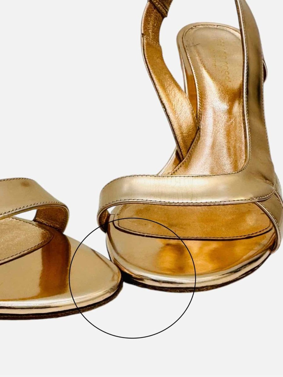 Pre - loved SERGIO ROSSI Metallic Gold Slingbacks at Reems Closet