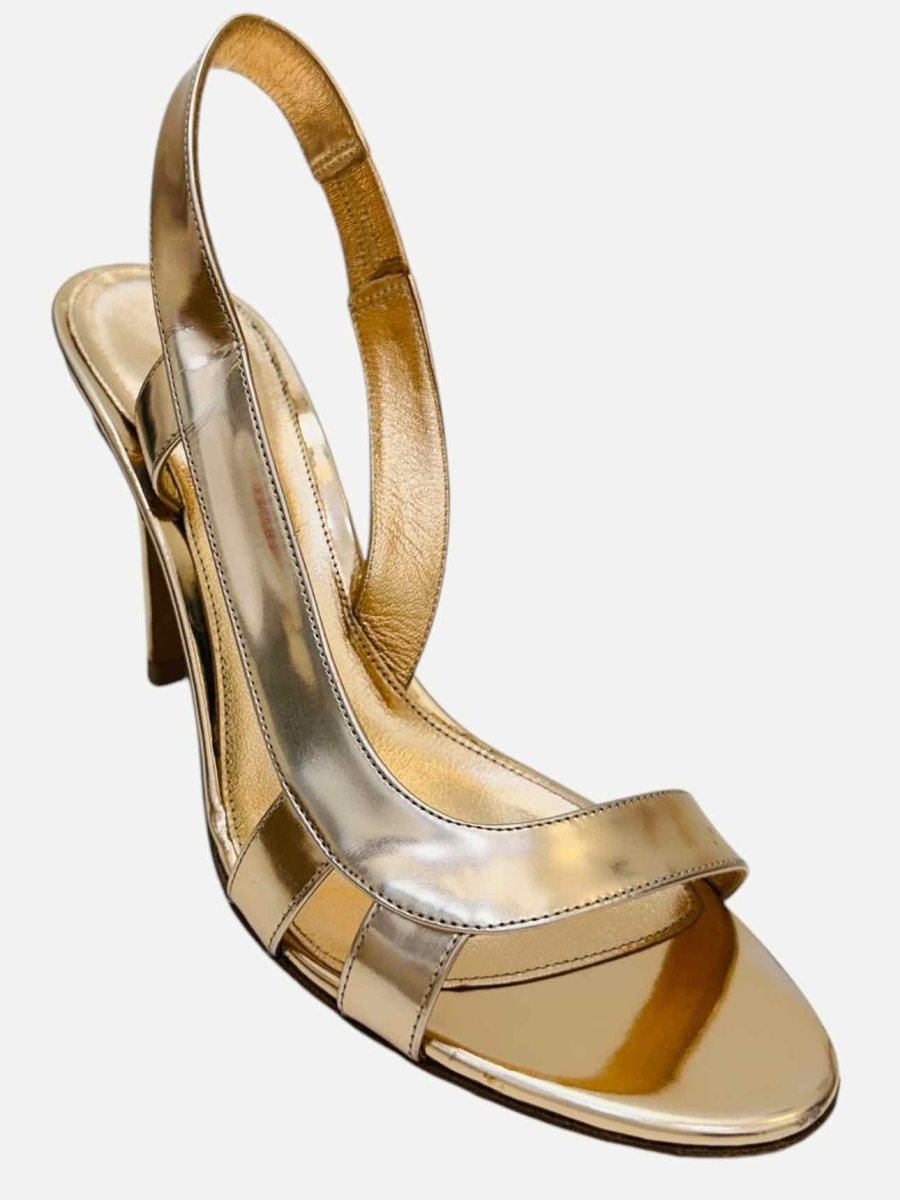 Pre - loved SERGIO ROSSI Metallic Gold Slingbacks at Reems Closet