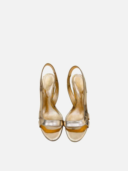 Pre - loved SERGIO ROSSI Metallic Gold Slingbacks at Reems Closet