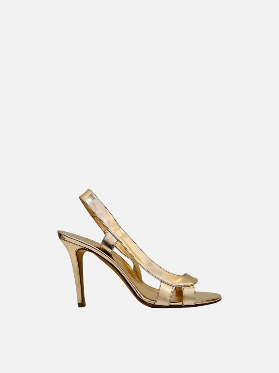 Pre - loved SERGIO ROSSI Metallic Gold Slingbacks at Reems Closet