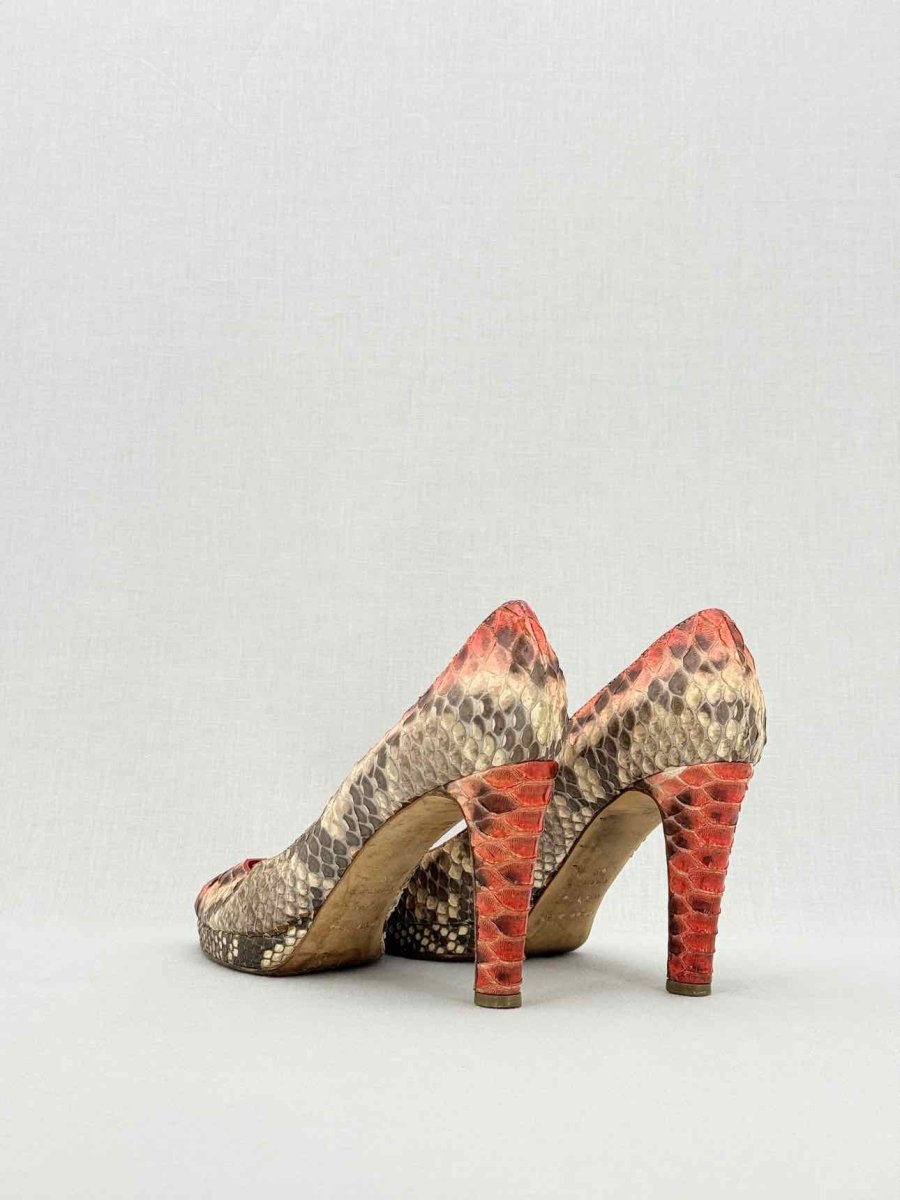 Pre - loved SERGIO ROSSI Orange & Beige Size EU 39 Heeled Sandals at Reems Closet