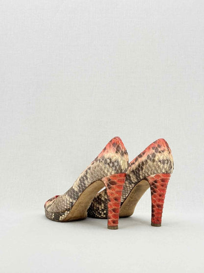 Pre - loved SERGIO ROSSI Orange & Beige Size EU 39 Heeled Sandals at Reems Closet