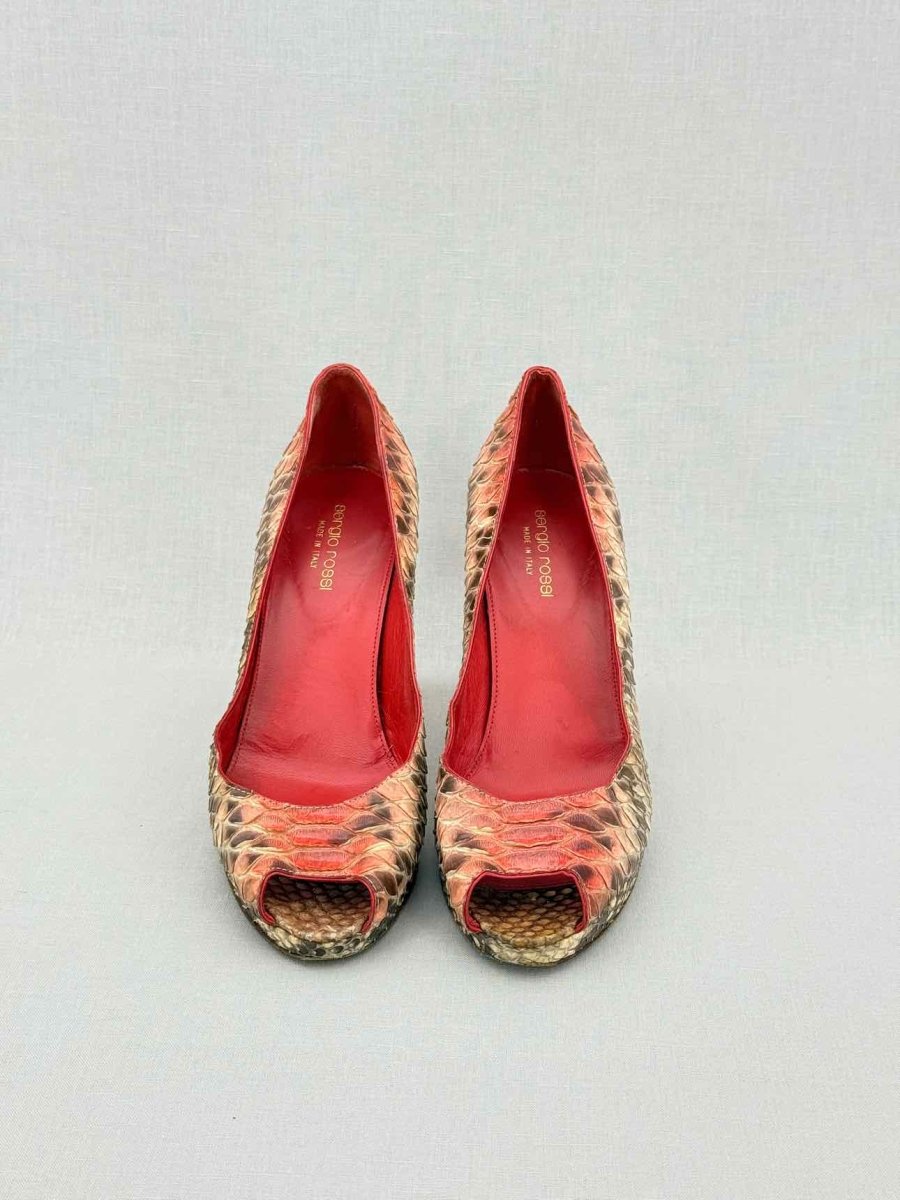 Pre - loved SERGIO ROSSI Orange & Beige Size EU 39 Heeled Sandals at Reems Closet