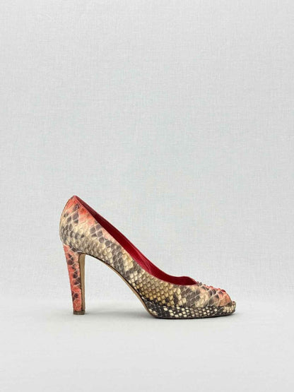 Pre - loved SERGIO ROSSI Orange & Beige Size EU 39 Heeled Sandals at Reems Closet