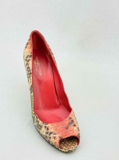 Pre - loved SERGIO ROSSI Orange & Beige Size EU 39 Heeled Sandals at Reems Closet