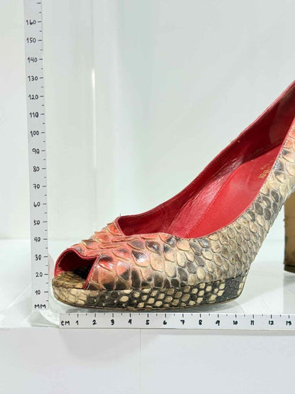 Pre - loved SERGIO ROSSI Orange & Beige Size EU 39 Heeled Sandals at Reems Closet