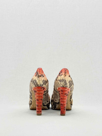 Pre - loved SERGIO ROSSI Orange & Beige Size EU 39 Heeled Sandals at Reems Closet