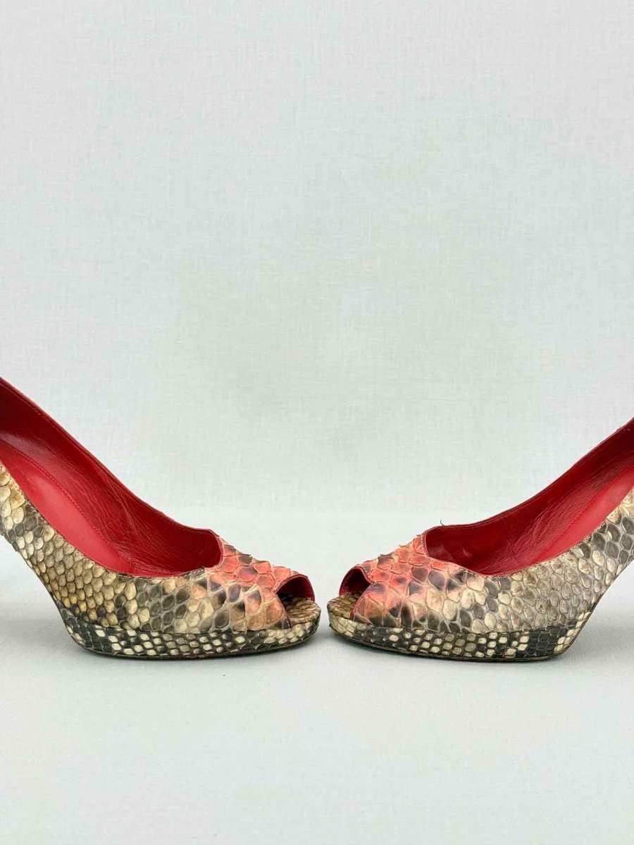 Pre - loved SERGIO ROSSI Orange & Beige Size EU 39 Heeled Sandals at Reems Closet