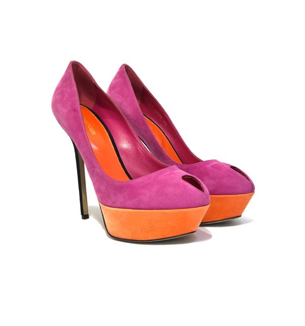 Pre - loved SERGIO ROSSI Peep Toe Fuchsia & Orange Size EU 40 Pumps at Reems Closet