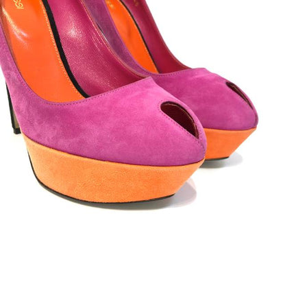 Pre - loved SERGIO ROSSI Peep Toe Fuchsia & Orange Size EU 40 Pumps at Reems Closet