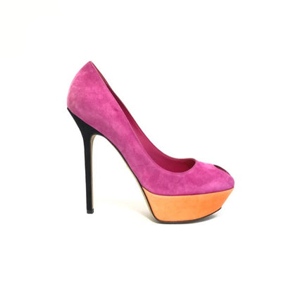 Pre - loved SERGIO ROSSI Peep Toe Fuchsia & Orange Size EU 40 Pumps at Reems Closet