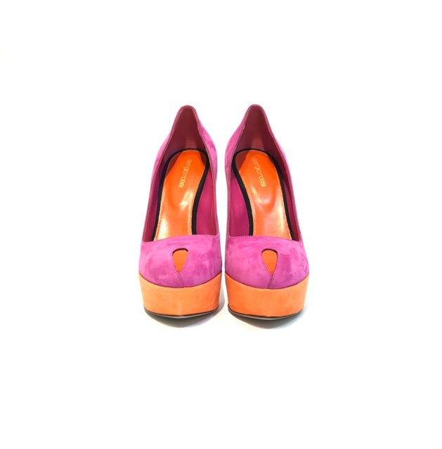 Pre - loved SERGIO ROSSI Peep Toe Fuchsia & Orange Size EU 40 Pumps at Reems Closet
