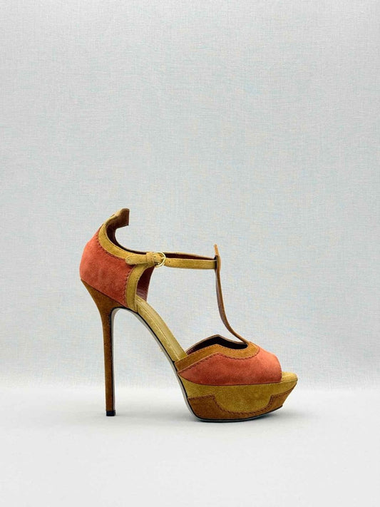 Pre-loved SERGIO ROSSI Tan & Orange Size EU 39.5 Platform Sandals at Reems Closet